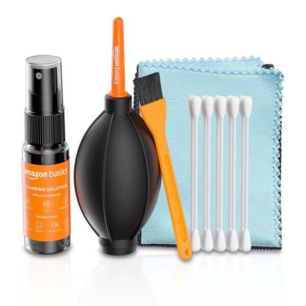 Amazon Basics Professional 6-in-1 Cleaning Kit for Laptops, Tablets, Smartphones, Cameras (Includes: Air Blower, Cotton Swabs, Suede + Plush Micro-Fiber Cloth, Cleaning Brush, Cleaning Solution) - Image 2