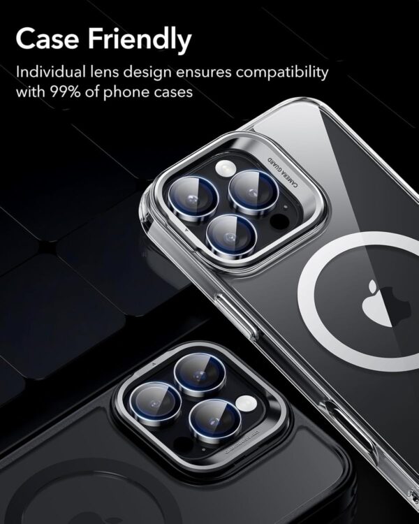 ESR Camera Lens Protectors for iPhone 16 Pro Max/16 Pro/15 Pro Max/15 Pro/14 Pro Max/14 Pro, Tough HD Individual Protectors, Scratch Resistant, Thin Tempered Glass, Armorite Series, 1 Pack, Black - Image 9