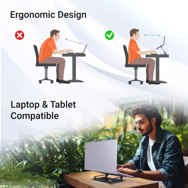 Zebronics NS3000 Portable Laptop & Tablet Stand Supports Upto 17” with Max. 5KG Support, Anti-Slip Silicone Pads, Foldable Design, Multi Angle Adjustment, Carbon Steel Body - Image 8