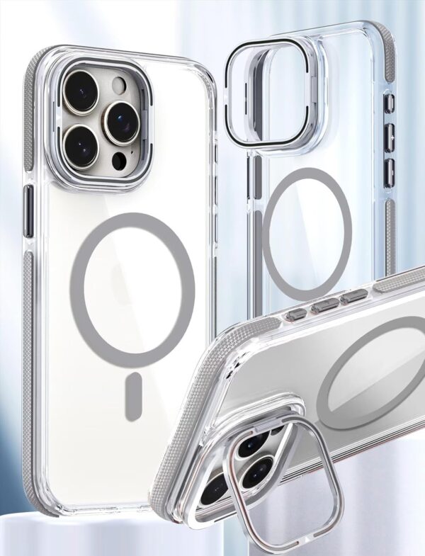 Elzzi Classic Series iPhone 15 Pro Case Compatible with MagSafe Built-in Camera Stand Phone Cover Transparent Military-Grade Protective Drop Protection Non Yellowing Hard PC +TPU, Natural Titanium - Image 9