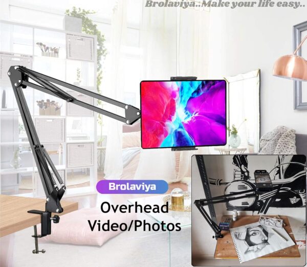 BROLAVIYA Tabletop Cell Phone Tablet Stand, Gooseneck Flexible Lazy Arm Bracket for Both Mobiles and Tablets Device 4~11 inches Diagonal inches Display Mount for Desktop Bedroom, Office, Kitchen - Image 7