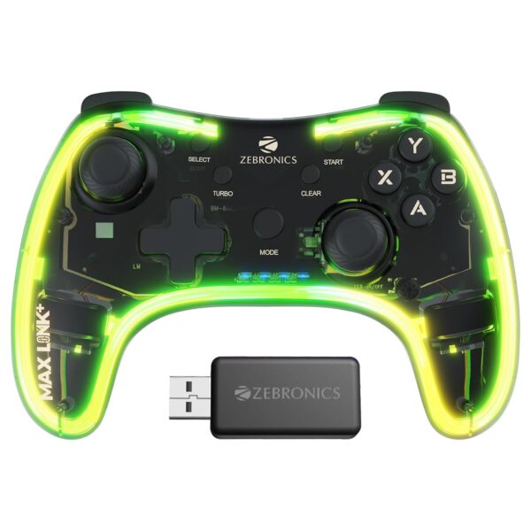 ZEBRONICS MAX LINK + Wireless Gamepad, Dual motors Haptic feedback, Built-in rechargeable battery, RGB light, Plug & play, Supports (Windows | Android | PS3 | PS4 | XBOX 360) - Image 2