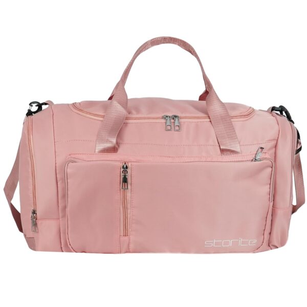 Storite Nylon 52 Cm Multi Purpose Travel Duffle Bag for Women with Dry and Wet Separate Pocket, Lightweight Waterproof Backpack Carry Luggage Bag with Shoe Compartment (Pink, 52 x 23 x 25 cm) - Image 2