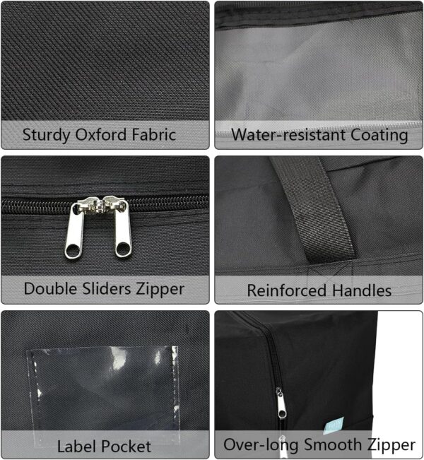 BLACKBOXES 100L Large Size Ornament Water Resistant Travle Duffel Tote Storage Bags with Carry Handles, (Black, Pack of 1) - Image 7