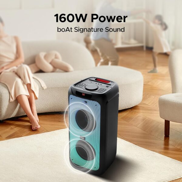 Boat Partypal 390 Speaker with 160 W Boat Signature Sound, Karaoke with 2 Mics Input, Up to 6 hrs Playtime, EQ Modes, TWS Mode, Bluetooth v5.3, AUX Port, & USB Type-C Port(Space Black) - Image 3