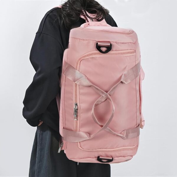 Storite Nylon 52 Cm Multi Purpose Travel Duffle Bag for Women with Dry and Wet Separate Pocket, Lightweight Waterproof Backpack Carry Luggage Bag with Shoe Compartment (Pink, 52 x 23 x 25 cm) - Image 6