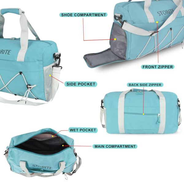 Storite Nylon 48.5 cms Travel Duffle Bag for Women Muti- Pocket Sports Shoulder Duffel Bag with Wet Pocket & Shoe Compartment Weekender Overnight Travel Luggage Garment Bag (Sea Blue) - Image 4