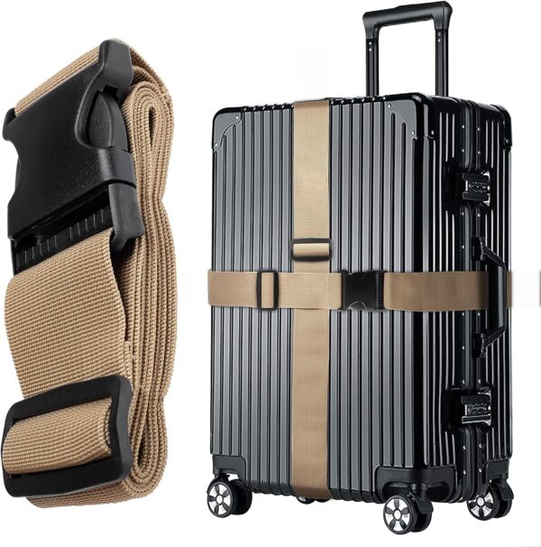 iCONY 2 Luggage Strap (2" X6.5FEET Color) + 1 ADD ON BAGAGGE Belt(1"X20" Black) with Quick Release Buckle Adjustable, Premium Accessory for Travel Bag Closure Bright Colors (3PACK, Gold) - Image 5
