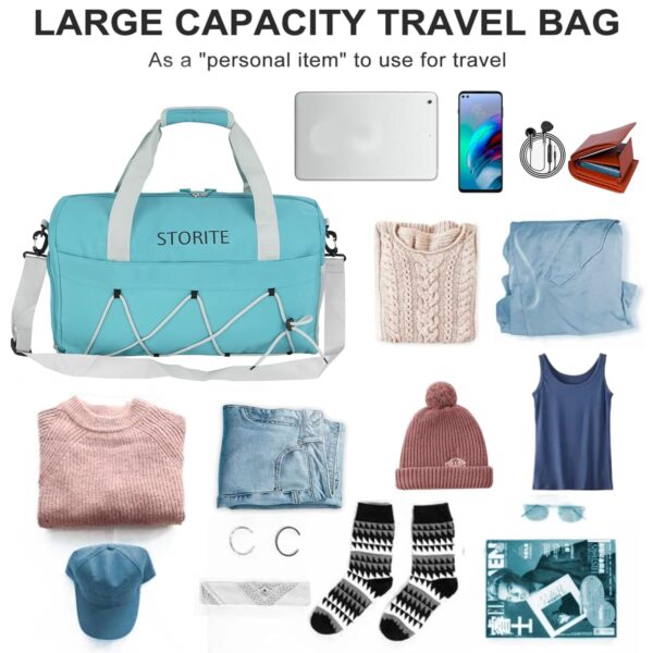 Storite Nylon 48.5 cms Travel Duffle Bag for Women Muti- Pocket Sports Shoulder Duffel Bag with Wet Pocket & Shoe Compartment Weekender Overnight Travel Luggage Garment Bag (Sea Blue) - Image 9