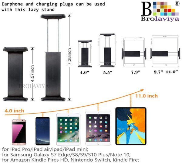BROLAVIYA Tabletop Cell Phone Tablet Stand, Gooseneck Flexible Lazy Arm Bracket for Both Mobiles and Tablets Device 4~11 inches Diagonal inches Display Mount for Desktop Bedroom, Office, Kitchen - Image 5