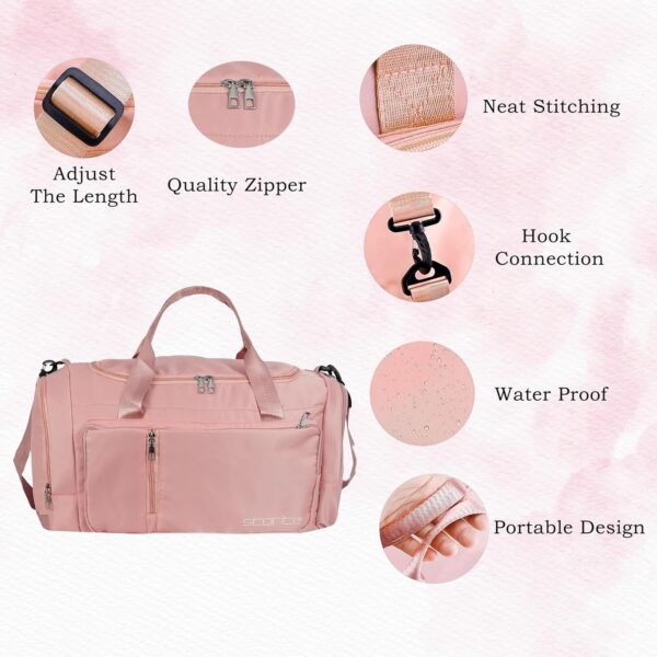 Storite Nylon 52 Cm Multi Purpose Travel Duffle Bag for Women with Dry and Wet Separate Pocket, Lightweight Waterproof Backpack Carry Luggage Bag with Shoe Compartment (Pink, 52 x 23 x 25 cm) - Image 4