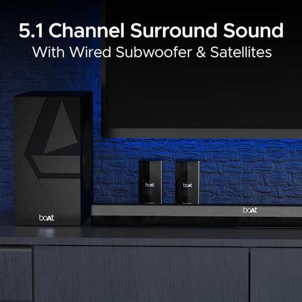 boAt Aavante Bar Azure Pro, 550 W Sound, 5.1CH with Wireless Rear Satellite Speakers, EQ Modes, BTv5.4,Multiple Ports, Master Remote, Bluetooth Sound Bar, Home Theatre Soundbar Speaker (Premium Black) - Image 4
