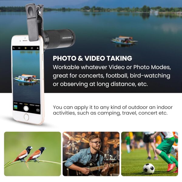 Adcom 8X Pro Monocular Telephoto Zoom Mobile Phone Camera Lens - Compatible with All iPhone & Android Smartphones (Black) - Image 6
