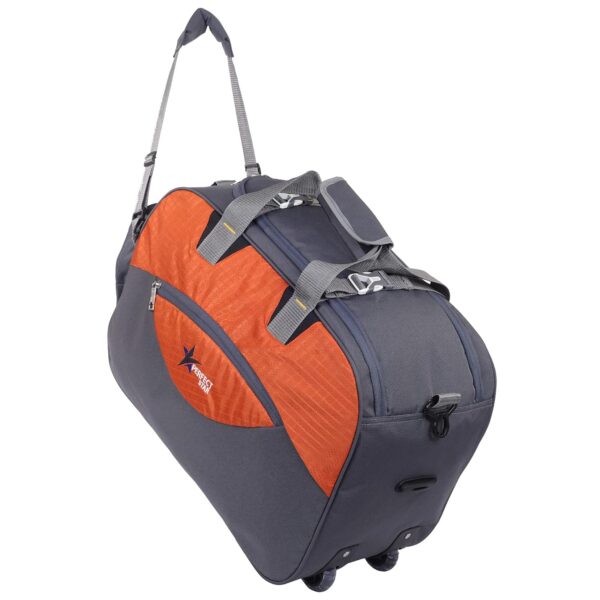 70 Litre Travel Duffle Bags for Luggage Bags for Travelling Bag Men and Women for Light Weight Trolley Polyester Soft Material Water Resistant with 2 Wheels (Grey Orange) - Image 2