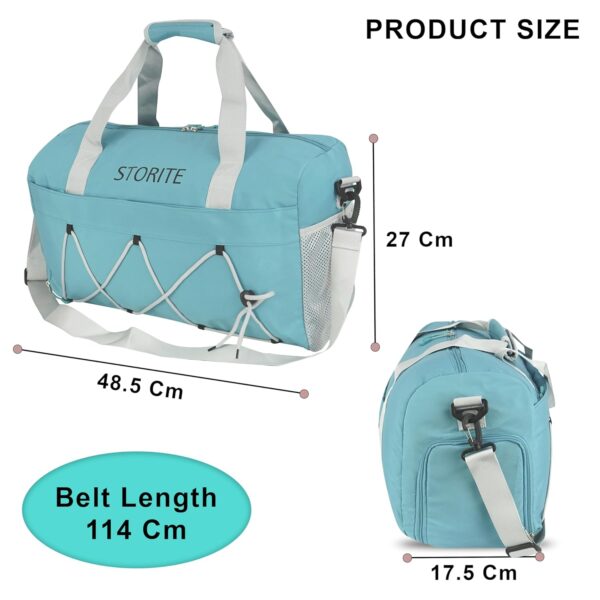 Storite Nylon 48.5 cms Travel Duffle Bag for Women Muti- Pocket Sports Shoulder Duffel Bag with Wet Pocket & Shoe Compartment Weekender Overnight Travel Luggage Garment Bag (Sea Blue) - Image 3