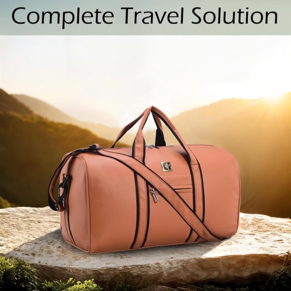 Kuber Industries Premium Leather Duffle Bags for Travel for Women & Men | Spacious Cabin Bag with Detachable Shoulder Strap | Water Resistant Luggage Bag for Travelling & Tour | Brown - Image 3