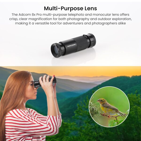 Adcom 8X Pro Monocular Telephoto Zoom Mobile Phone Camera Lens - Compatible with All iPhone & Android Smartphones (Black) - Image 5