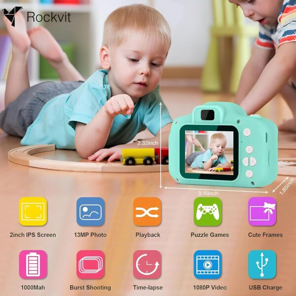 Rockvit Kids Digital Camera – HD Mini Camera for Boys & Girls Ages 3-12 | 13 MP Toy Camera with 2" Screen, Video Recorder, Face Focus, Filters & Games (Blue) - Image 4
