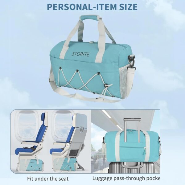 Storite Nylon 48.5 cms Travel Duffle Bag for Women Muti- Pocket Sports Shoulder Duffel Bag with Wet Pocket & Shoe Compartment Weekender Overnight Travel Luggage Garment Bag (Sea Blue) - Image 5