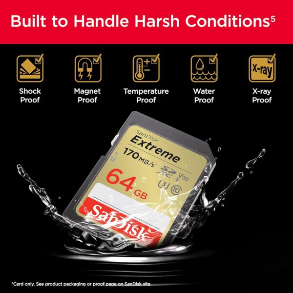 SanDisk Extreme SD UHS I 64GB Card for 4K Video for DSLR and Mirrorless Cameras 170MB/s Read & 80MB/s Write - Image 6