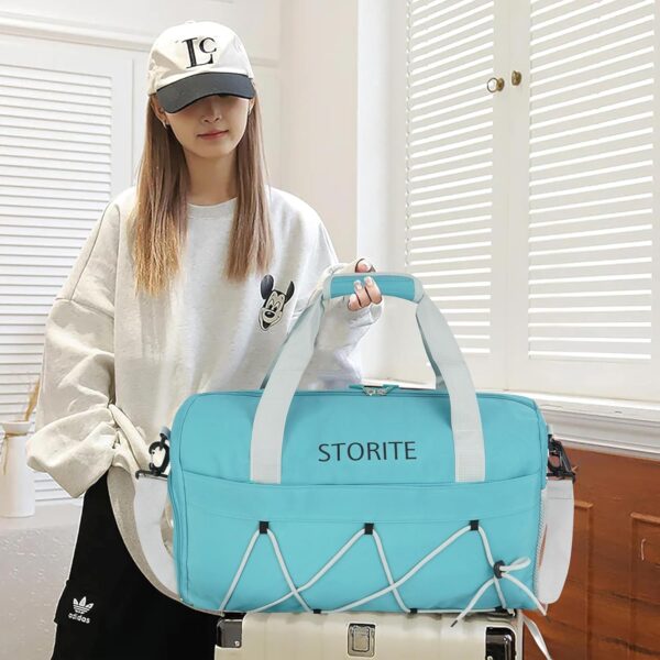 Storite Nylon 48.5 cms Travel Duffle Bag for Women Muti- Pocket Sports Shoulder Duffel Bag with Wet Pocket & Shoe Compartment Weekender Overnight Travel Luggage Garment Bag (Sea Blue) - Image 10