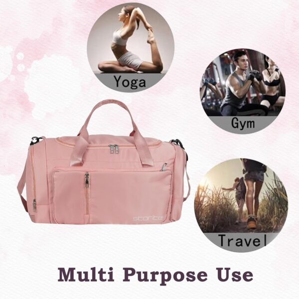 Storite Nylon 52 Cm Multi Purpose Travel Duffle Bag for Women with Dry and Wet Separate Pocket, Lightweight Waterproof Backpack Carry Luggage Bag with Shoe Compartment (Pink, 52 x 23 x 25 cm) - Image 9
