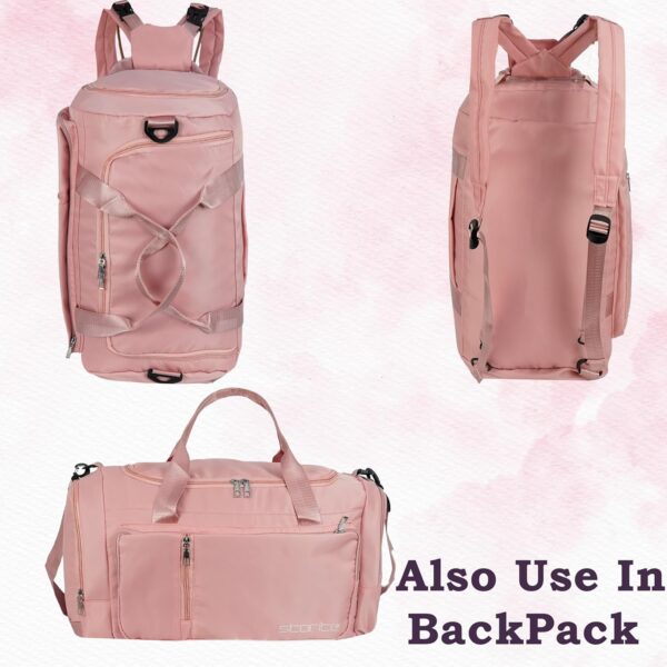 Storite Nylon 52 Cm Multi Purpose Travel Duffle Bag for Women with Dry and Wet Separate Pocket, Lightweight Waterproof Backpack Carry Luggage Bag with Shoe Compartment (Pink, 52 x 23 x 25 cm) - Image 7