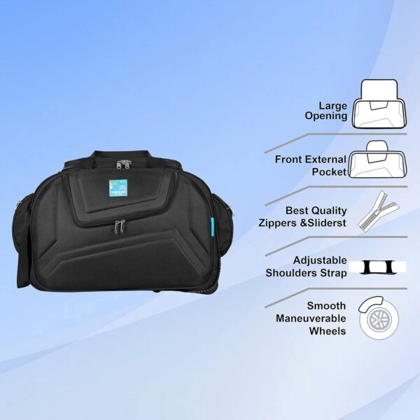 M MEDLER Voltage Nylon 55 litres Waterproof Strolley Duffle Bag- 2 Wheels - Luggage Bag - (Black) - Image 6