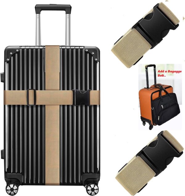 iCONY 2 Luggage Strap (2" X6.5FEET Color) + 1 ADD ON BAGAGGE Belt(1"X20" Black) with Quick Release Buckle Adjustable, Premium Accessory for Travel Bag Closure Bright Colors (3PACK, Gold) - Image 2