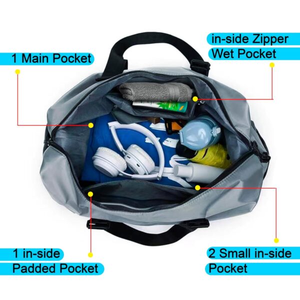 Storite Nylon 56 cms Travel Duffle Bag, Sports Shoulder Bag for Women with Wet Pocket Weekender Overnight Luggage Bag - (Blue/Black, 56 x 18 x 30 Cm) - Image 5