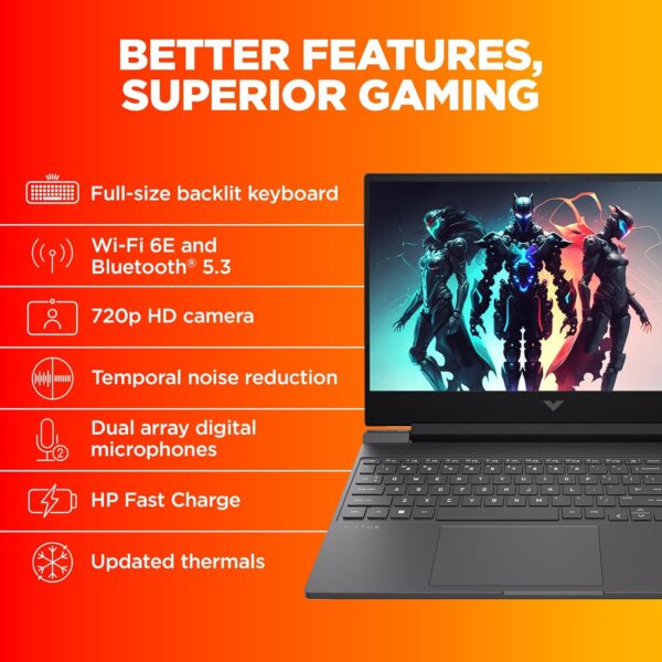 HP Victus, 13th Gen Intel Core i5-13420H, 6GB RTX 4050 Gaming Laptop (16GB DDR4, 512GB SSD) 144Hz, IPS, 15.6"/39.6cm, Flicker-Free, Win 11, Office 21, Mica Silver, 2.29kg, Enhanced Cooling, fa1319TX - Image 7